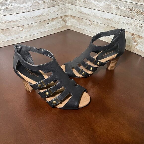 CLOUDWALKERS Womens‎ Heels Strappy Black Parker 3" Open Toe Casual Summer | 9W - Picture 1 of 8